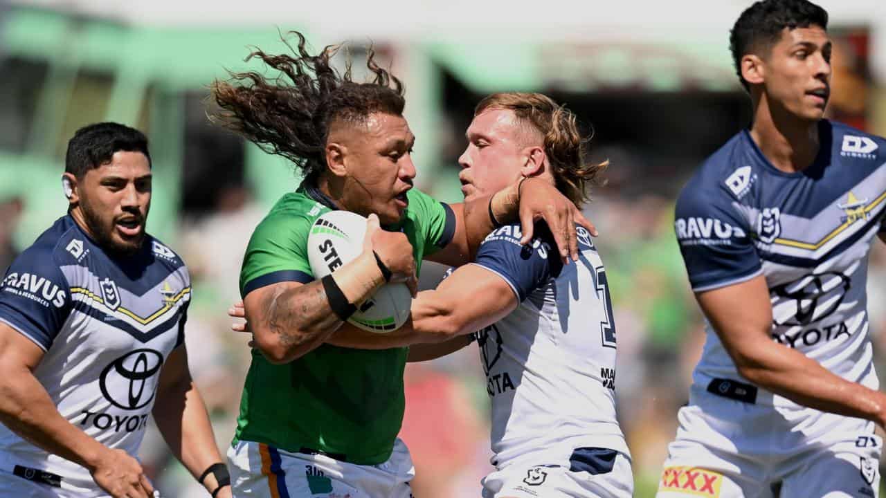 Canberra Raiders forward Josh Papali'i against the Cowboys.