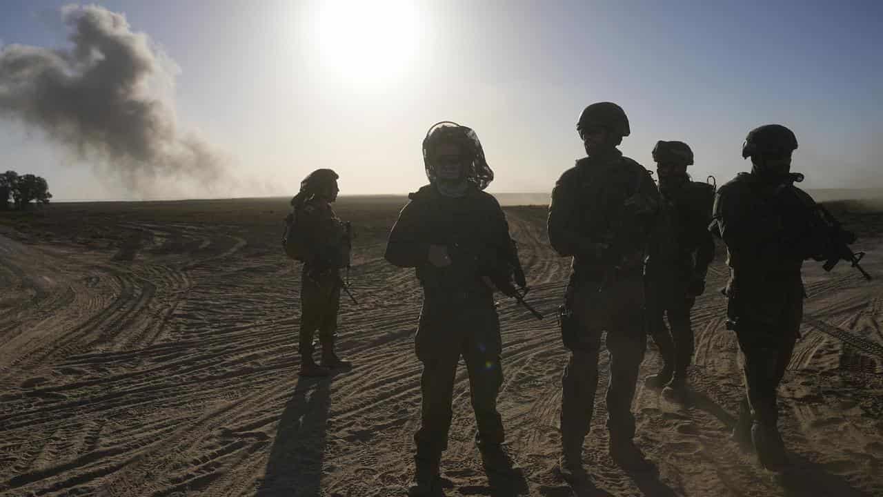 Israeli soldiers near the Gaza Strip border in southern Israel