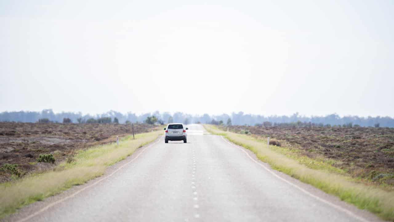 A vehicle heads towards Menindee on the Menindee Road