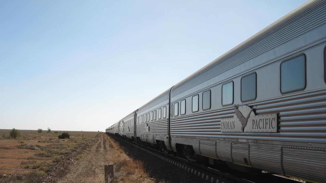 The Indian Pacific train stopped in the middle of the Nullarbor Plain.