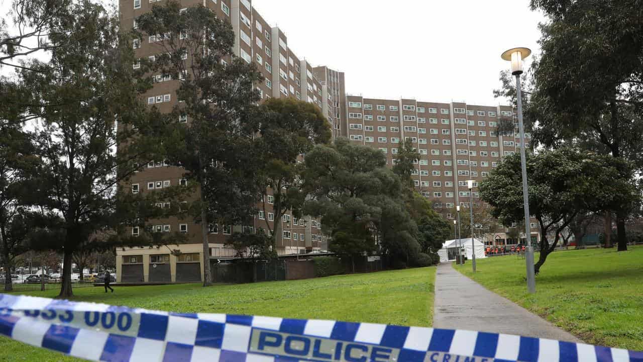 Alfred Street public housing tower during lockdown (file image)