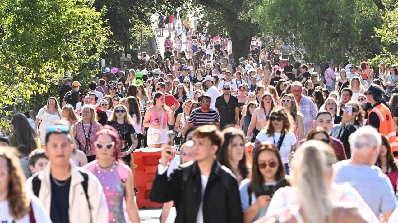 Crowds arrive for a Taylor Swift concert in Melbourne