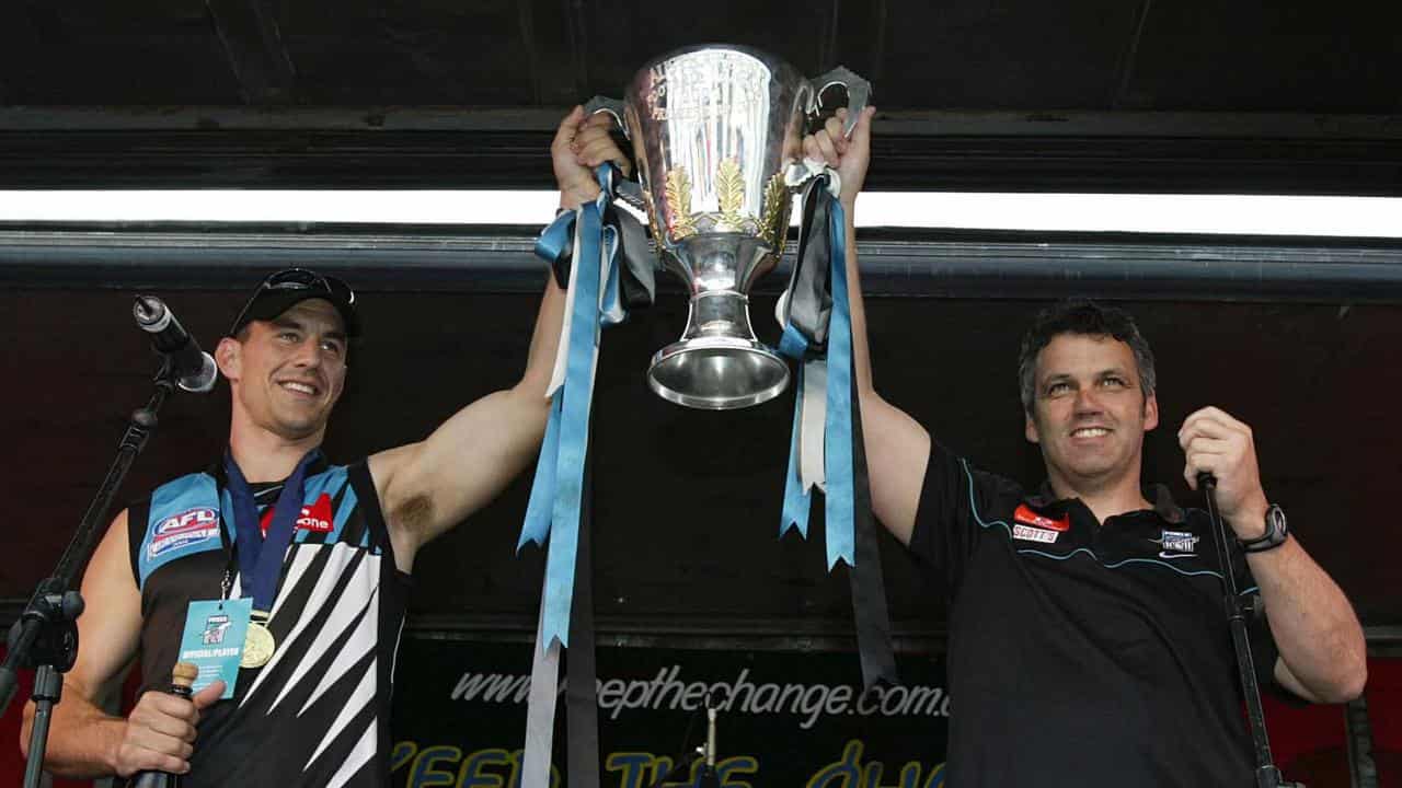 Warren Tredrea and Port coach Mark Williams (file image)