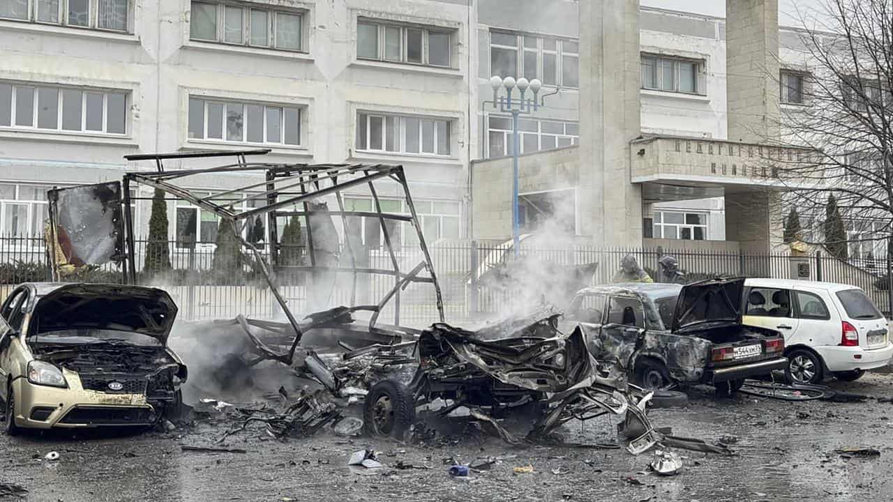 A shelling in downtown Belgorod, in Russia