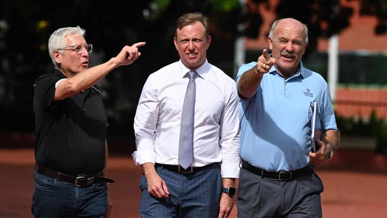 Alan Graham, Steven Miles (centre) and Wally Lewis at Suncorp Stadium