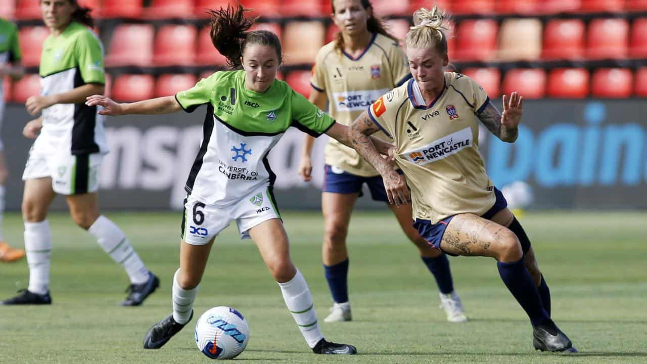 ALW action from Newcastle Jets against Canberra United. 