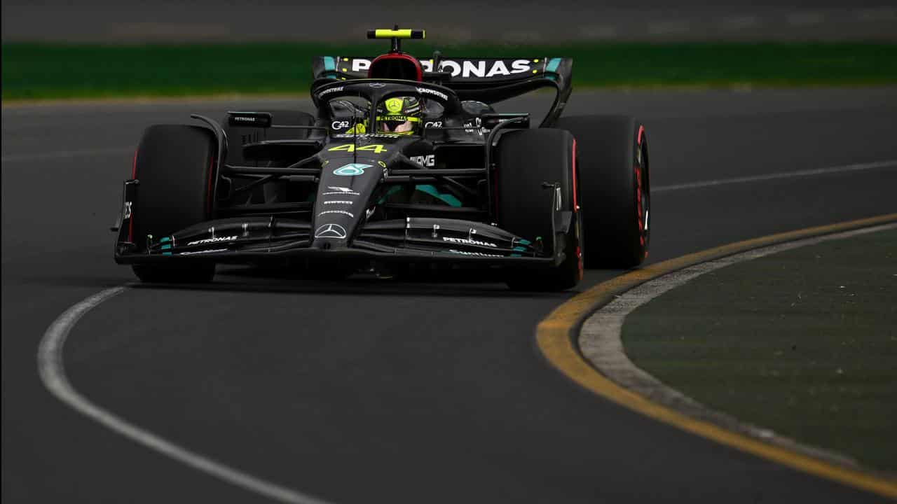 Lewis Hamilton drives his Mercedes at Albert Park. 