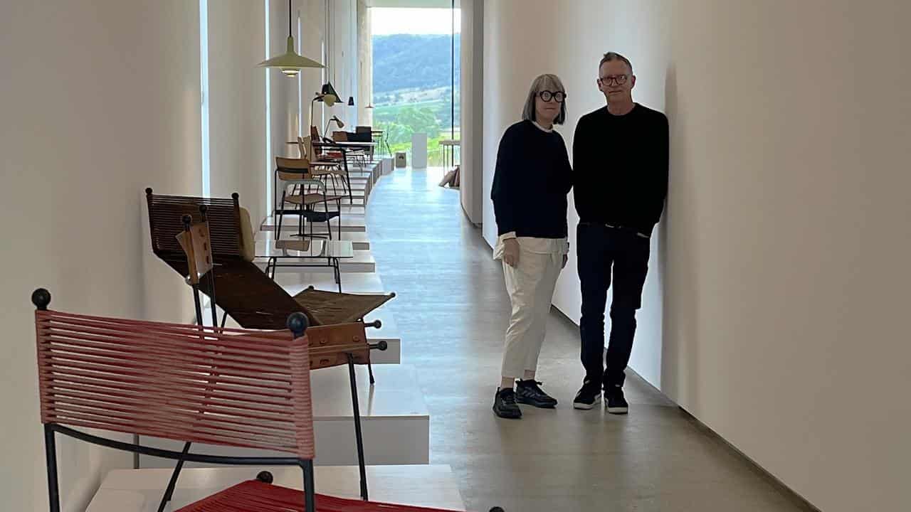 Peter Atkins and Dana Harris with their Clement Meadmore collection.