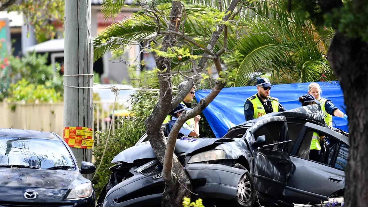 Emergency services at the scene of a car crash