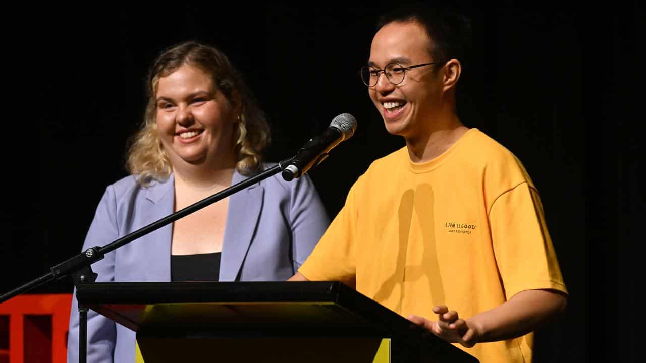 Comedians Tarsh Jago and Henry Yan