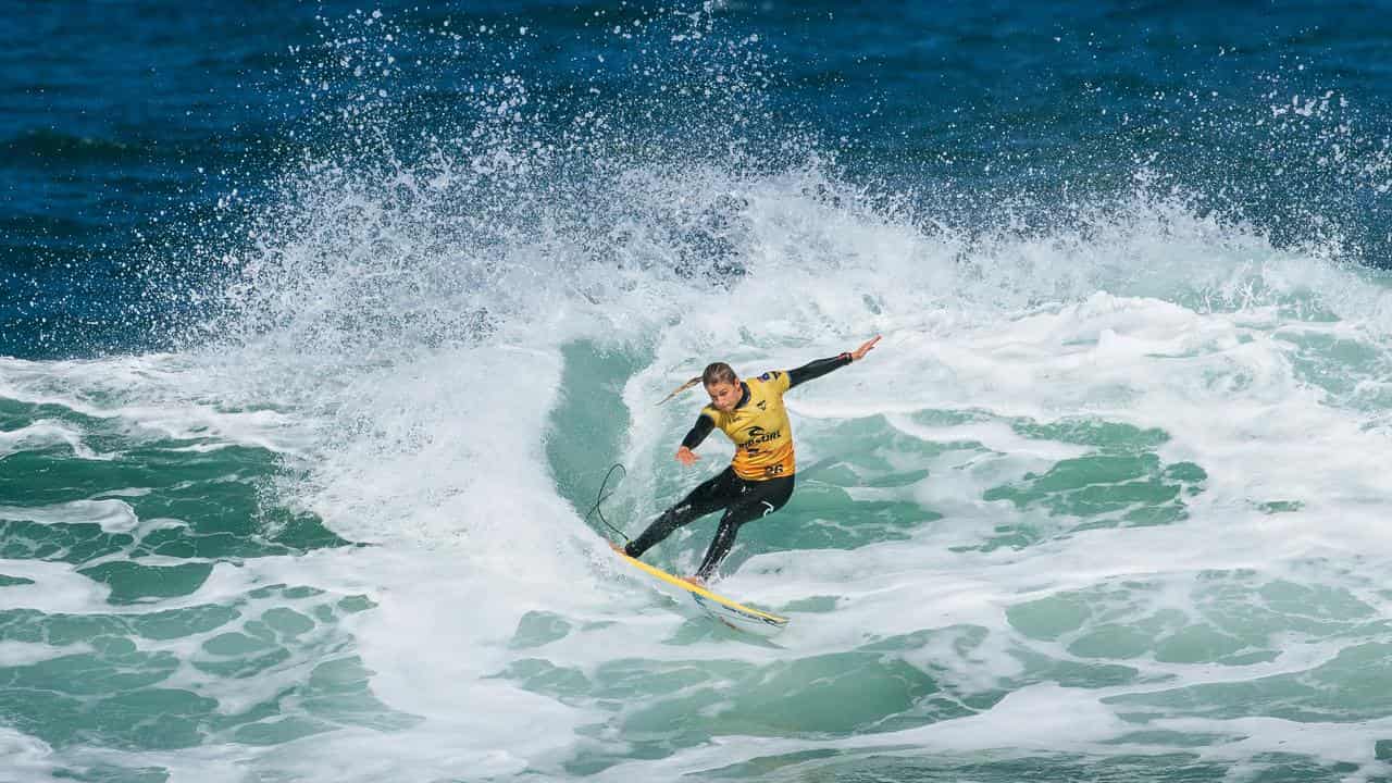 Molly Picklum surfs at Bells Beach. 