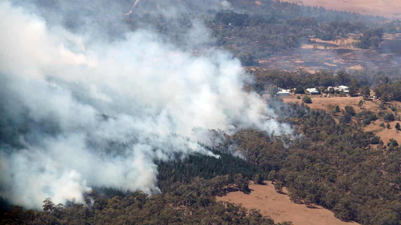 Smoke from bushfires can be seen north of Beaufort, near Ballarat.