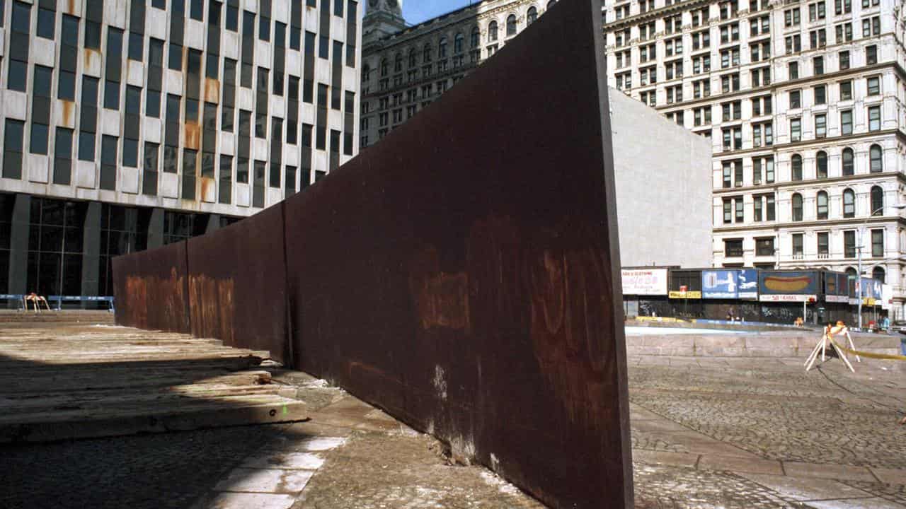 Tilted Arc, a sculpture by Richard Serra, in Federal Plaza in New York