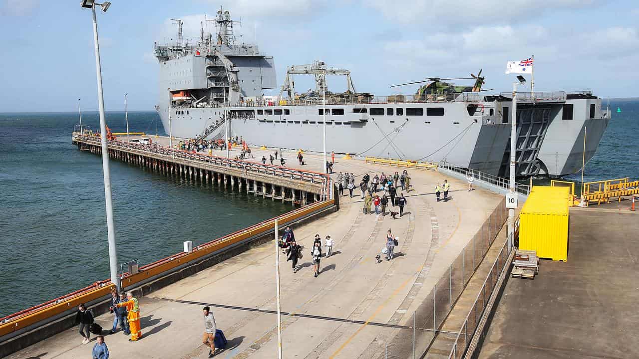 HMAS Choules at the port of Hastings