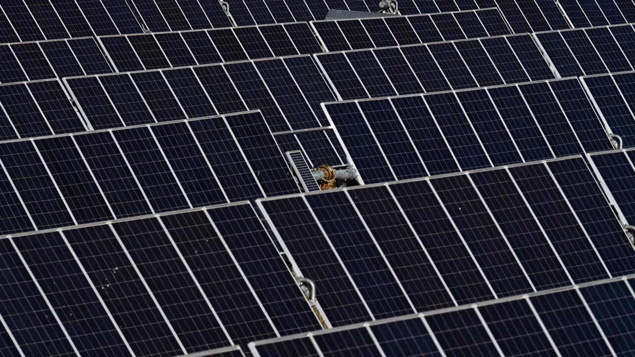 Solar panels are seen at solar farm