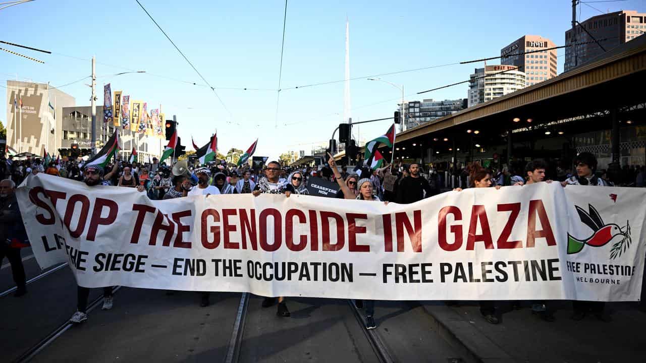 People participate in a pro-Palestinian protest in Melbourne