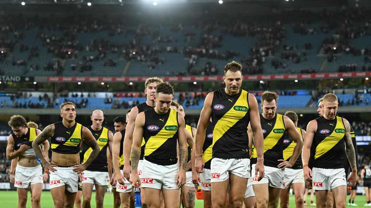 Richmond leave the field after losing to Carlton on March 14.