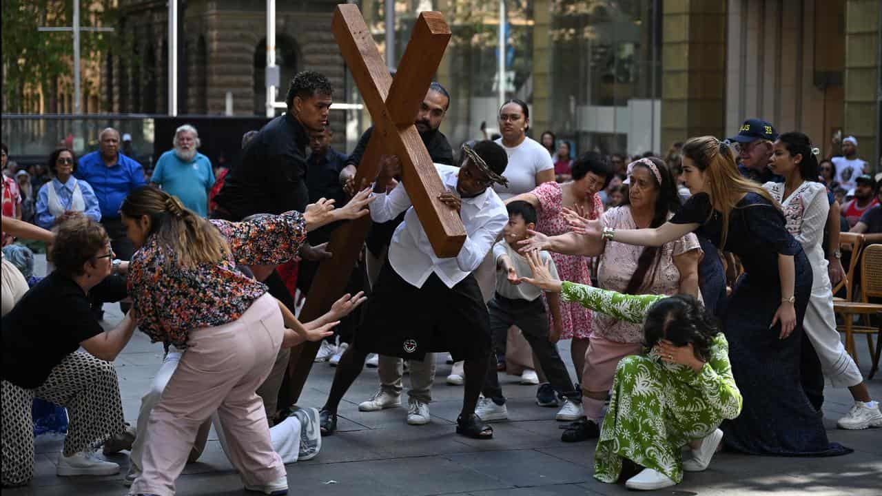 A re-enactment in Sydney of the steps of Jesus Christ.