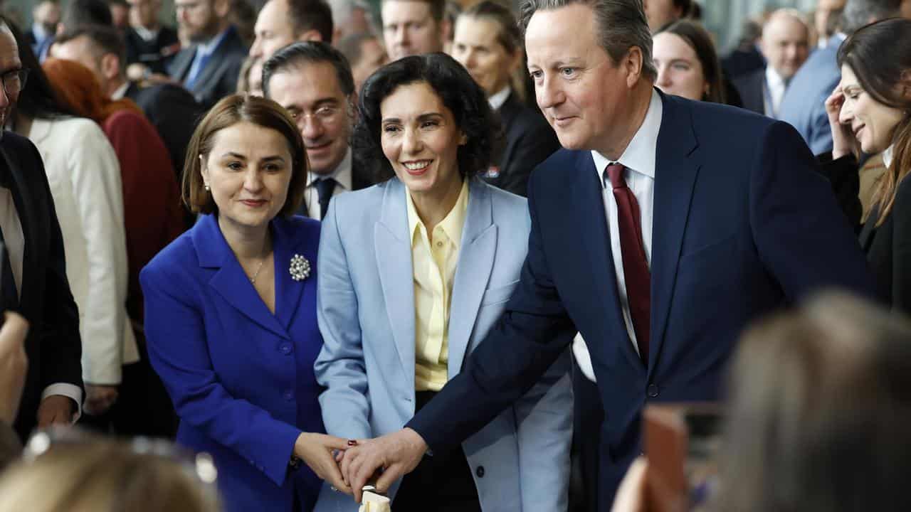 Luminita-Teodora Odobescu, Hadja Lahbib and David Cameron