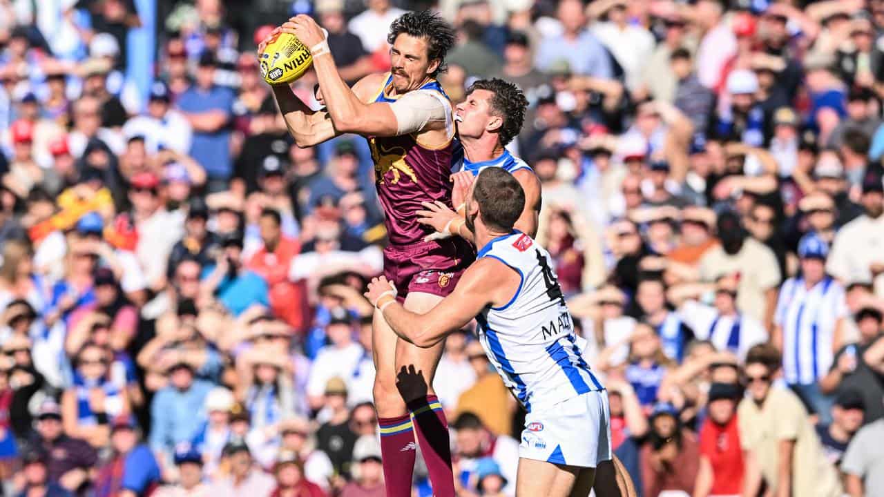 Joe Daniher takes a mark.