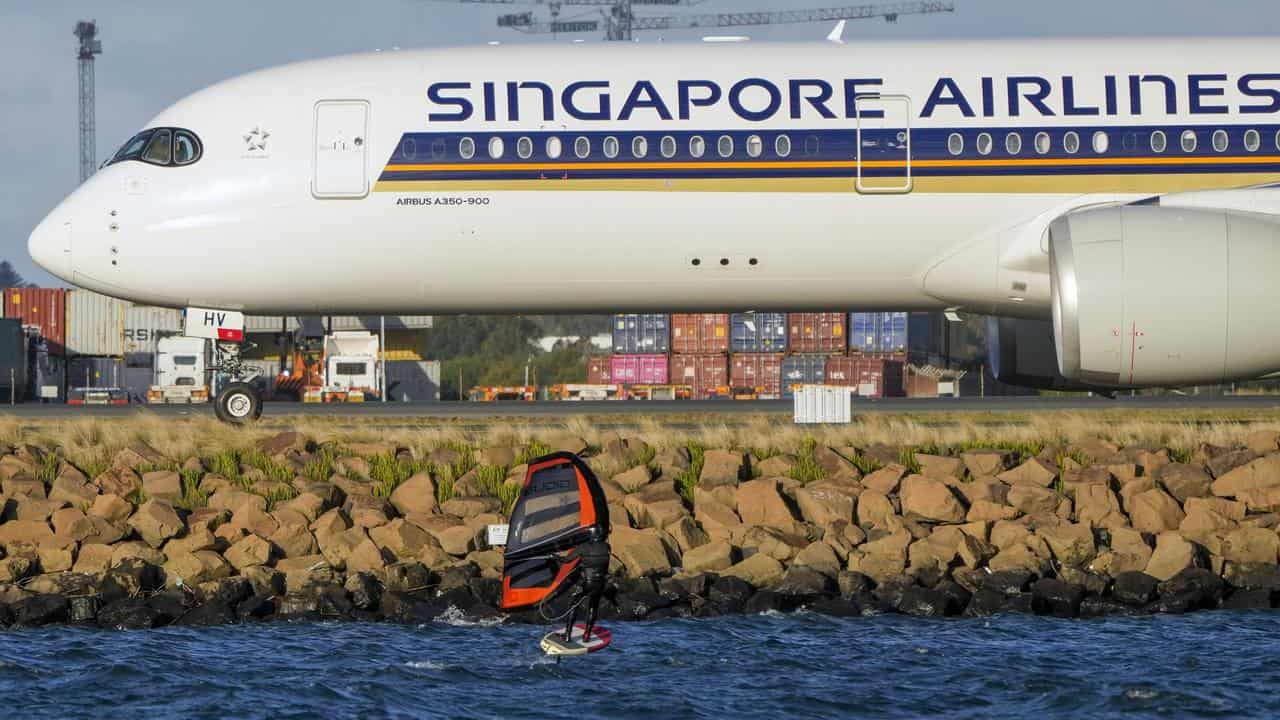 A Singapore Airlines plane at Sydney Airport. 