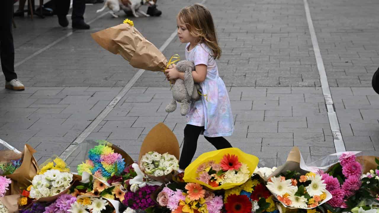 Floral tributes laid at Bondi Junction.