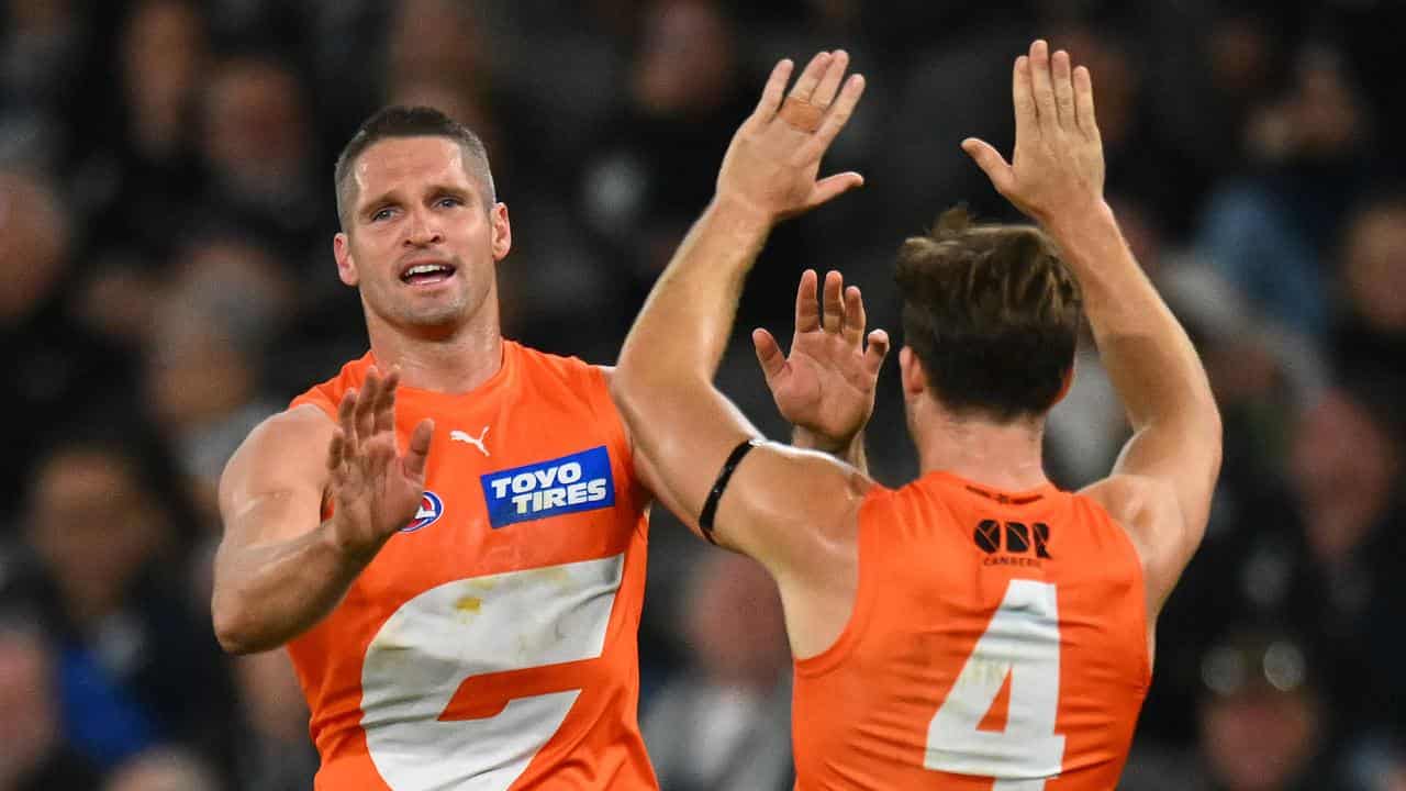 GWS players Jesse Hogan (left) and Toby Greene. 