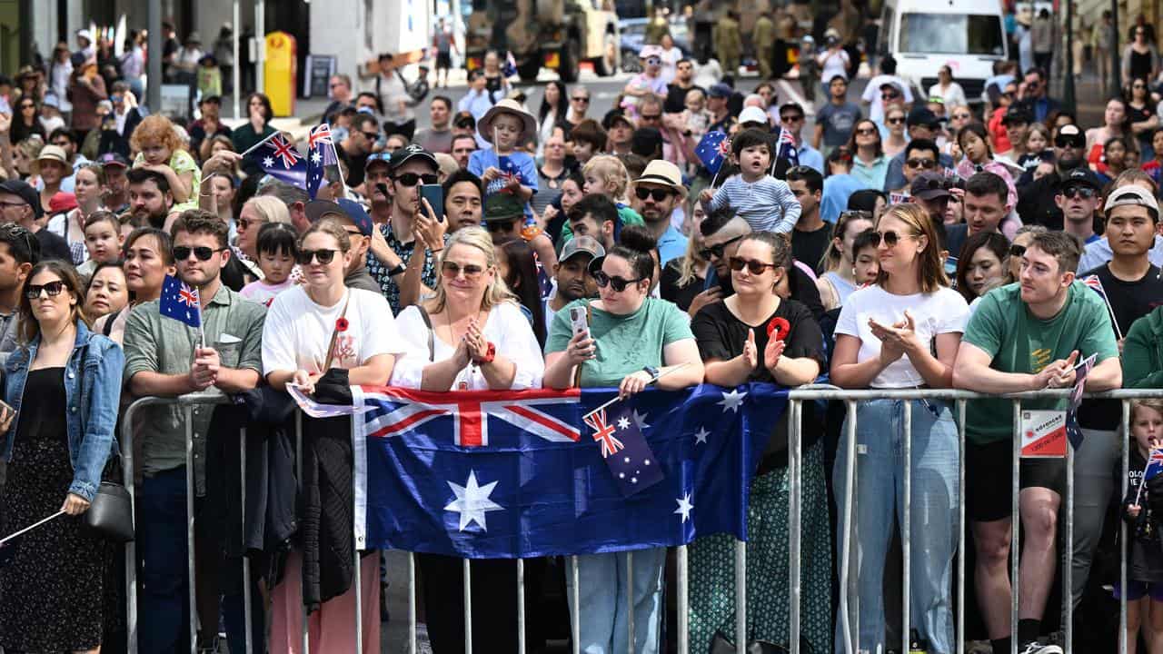 Crowds are seen during Anzac Day in Brisbane