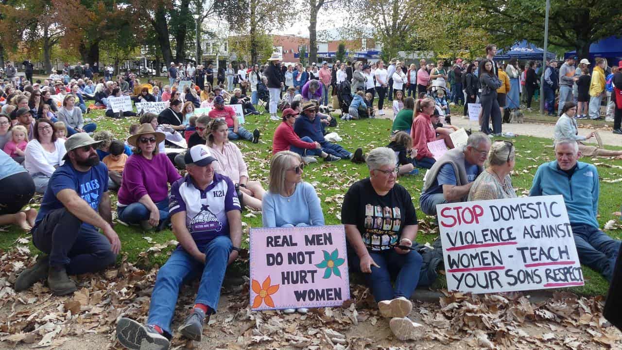 Hundreds gathered in Orange to demand action on domestic violence.