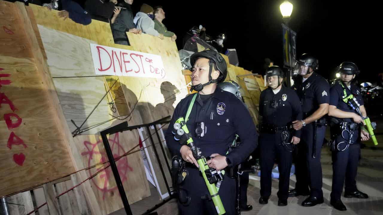 Police face off with pro-Palestinian protesters at UCLA