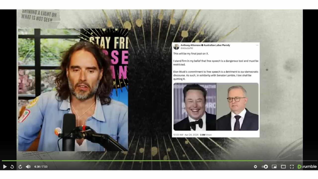 Russell Brand, Rumble, Anthony Albanese, Elon Musk, free speech