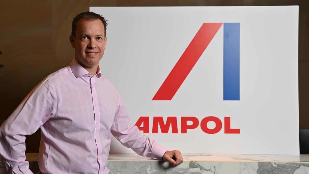 Matthew Halliday poses with Ampol branding (file image)