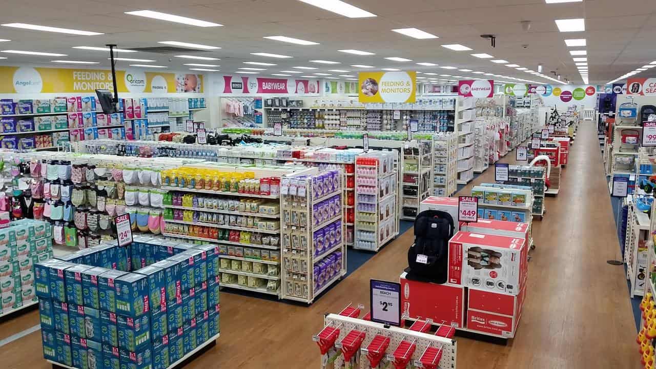 The inside of a Baby Bunting shop.