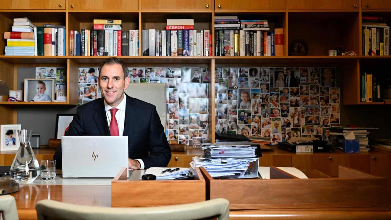 Treasurer Jim Chalmers in his office.