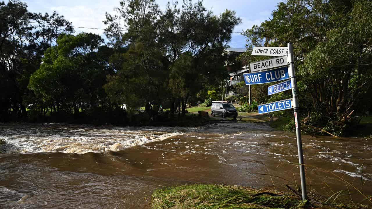 Flooding cuts roads in Stanwell Park in Illawarra, Wollongong