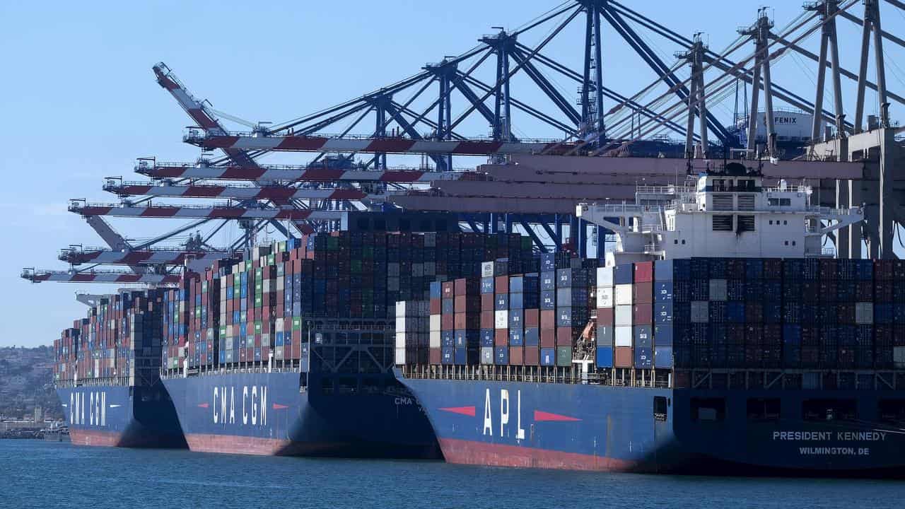 Cargo container ships at the Port of Los Angeles