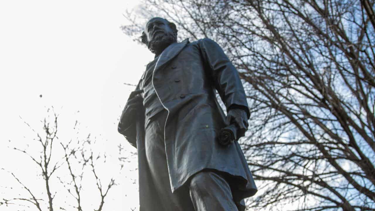 A statue of William Crowther at Franklin Square in Hobart