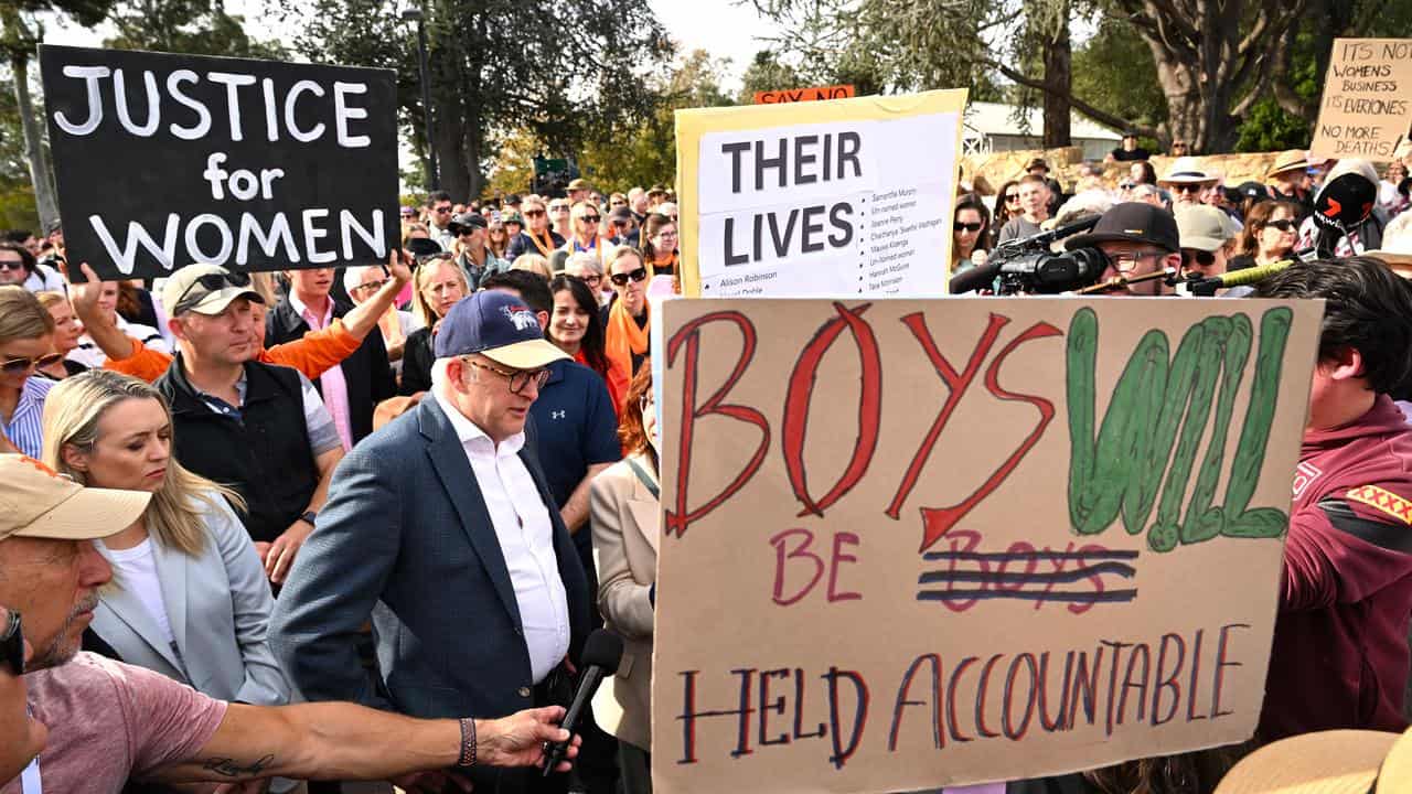 PM Anthony Albanese at a rally to end violence against women