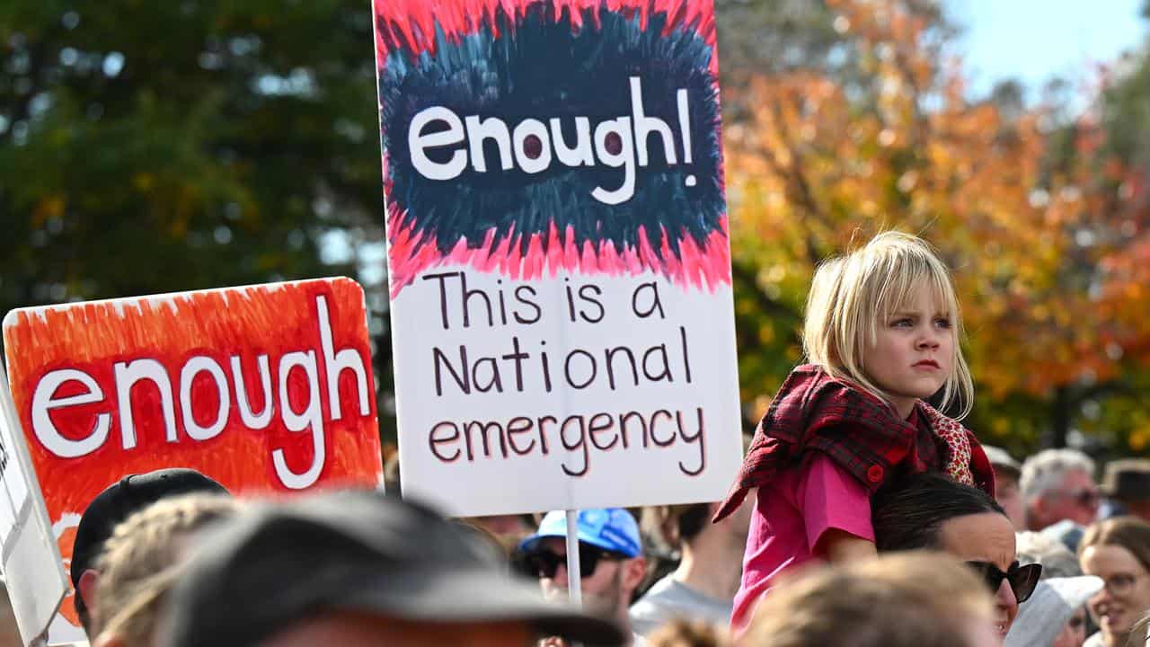 A rally calling for action to end violence against women, in Canberra