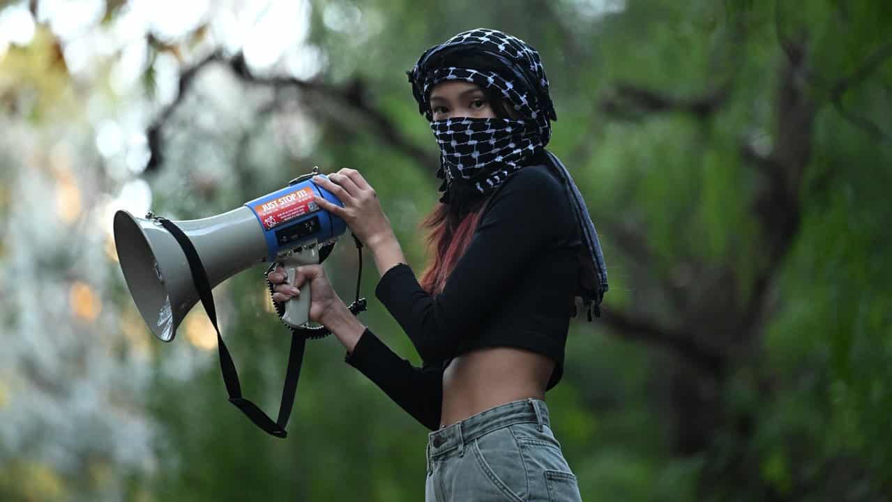 Protesters at a Pro-Palestine rally at the University of Melbourne