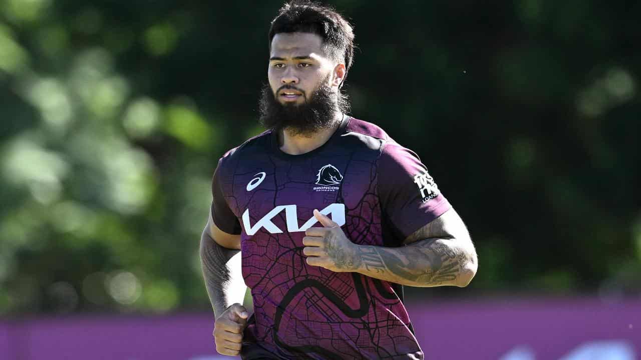 Payne Haas during an NRL Brisbane Broncos training session