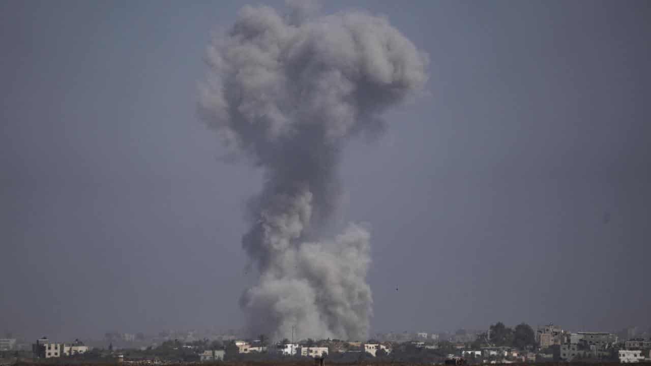 Smoke rises following an Israeli air strike in the Gaza Strip