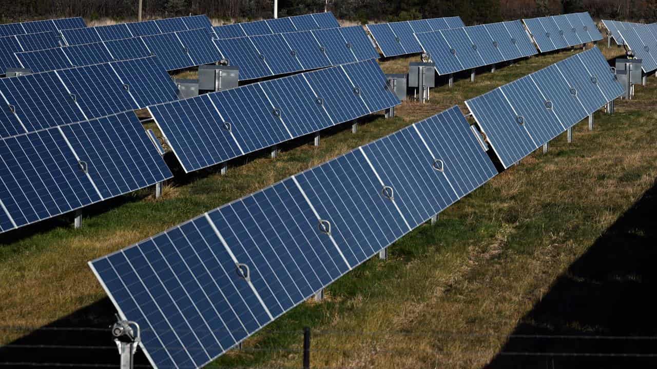 Solar panels are seen at solar farm