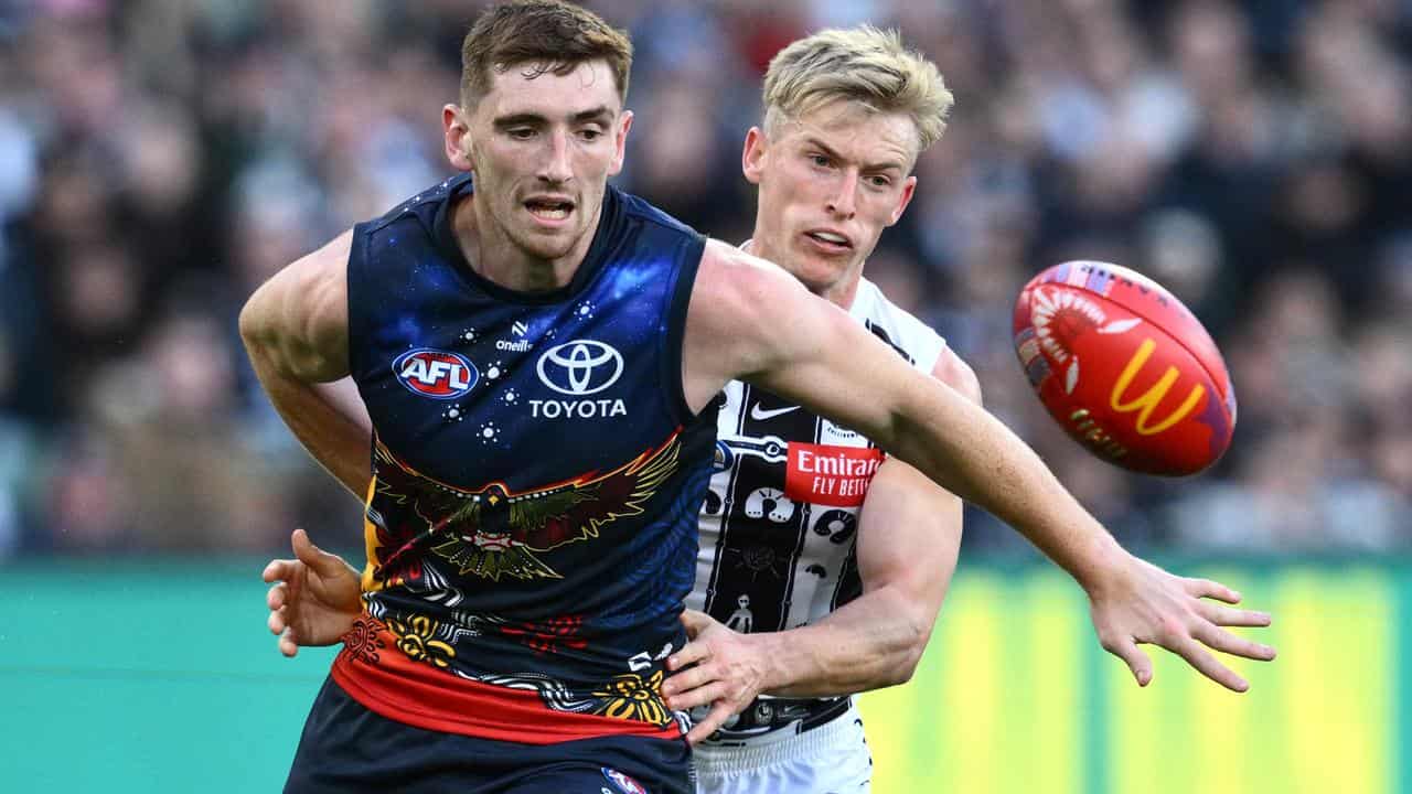 Adelaide defender Mark Keane (left).