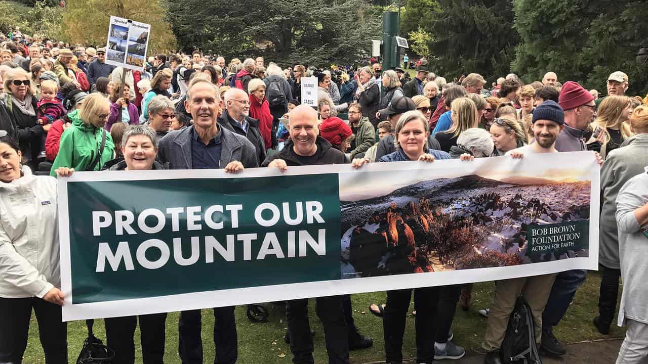 A rally against the cable car plan in 2018 (file image)