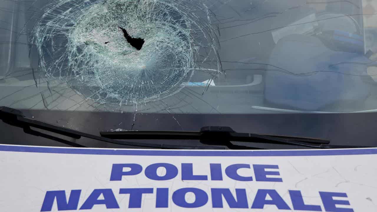 Damaged police vehicle