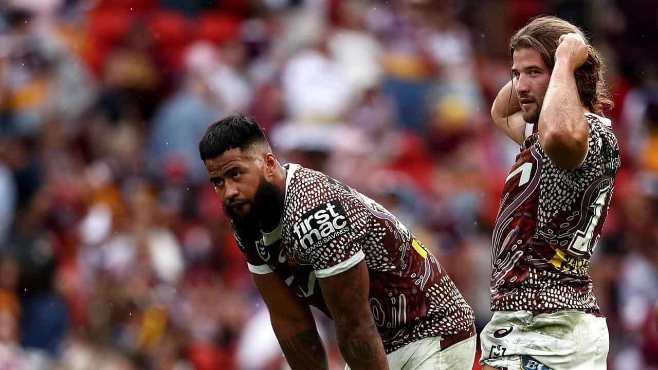 Brisbane's Payne Haas (left) and Pat Carrigan.