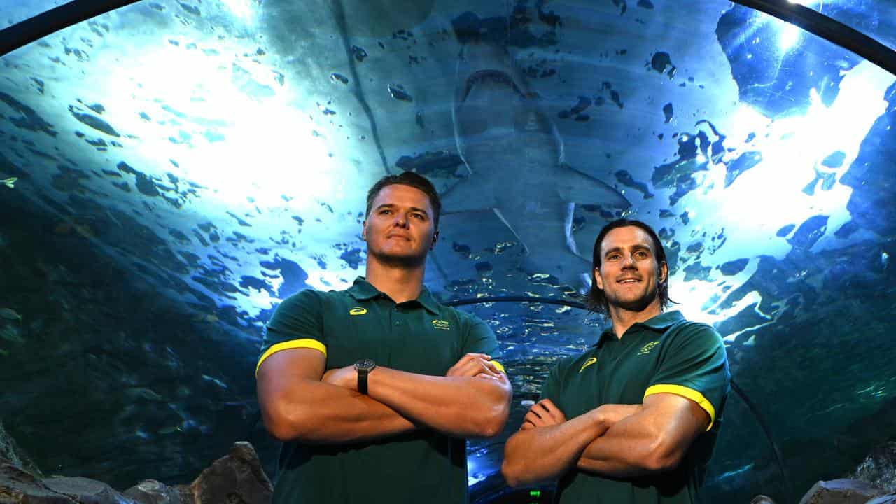 Aussie Sharks o-captains Nathan Power (left) and Blake Edwards.