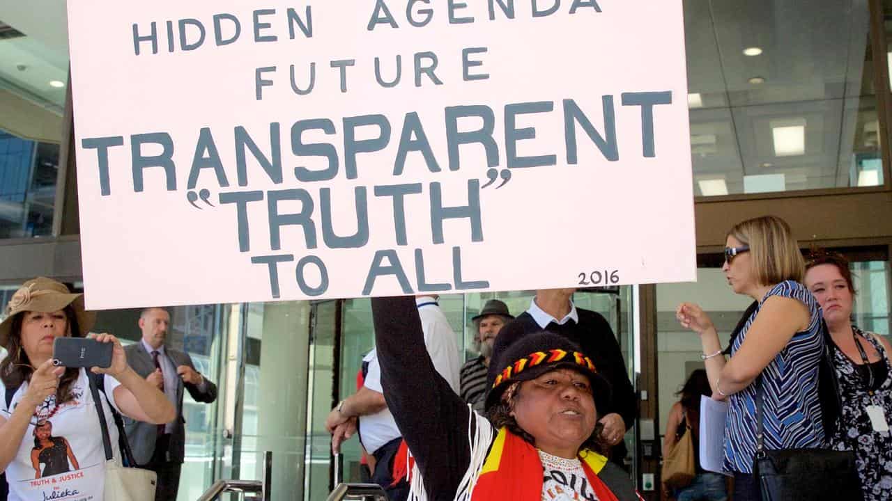 Supporters of Ms Dhu outside the coroner's court in Perth