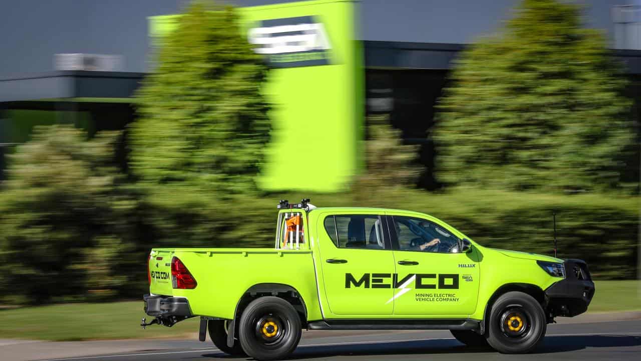 A Toyota Hilux ute that has been converted to an electric vehicle